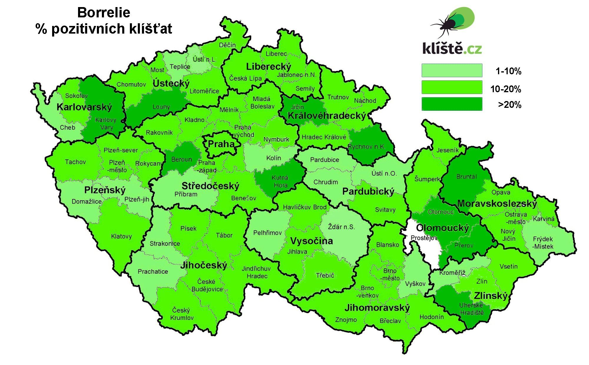 Mapy výskytu infikovaných kliešťov