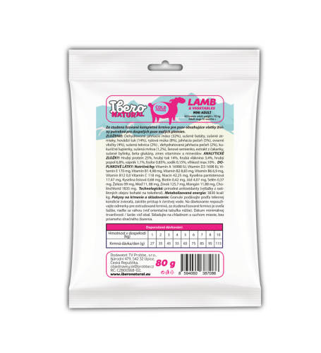 Vzorka - Ibero Cold Press Dog Mini Adult Lamb - 80g