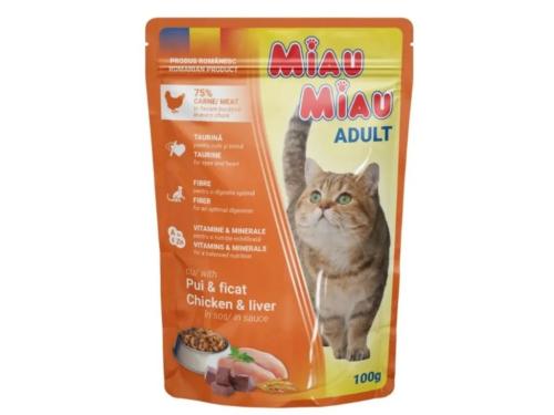 Miau Miau Vrecko Adult Chicken/Liver - 100g