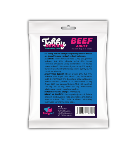Vzorka - Tobby Natural Adult Dog Beef - 80g