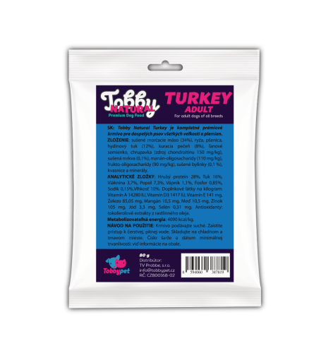 Vzorka - Tobby Natural Adult Dog Turkey - 80g