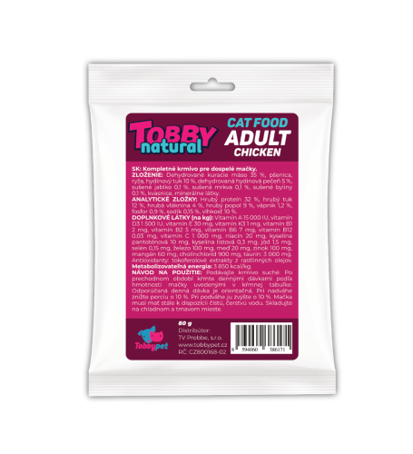 Vzorka - Tobby Natural Cat Adult Chicken - 80g